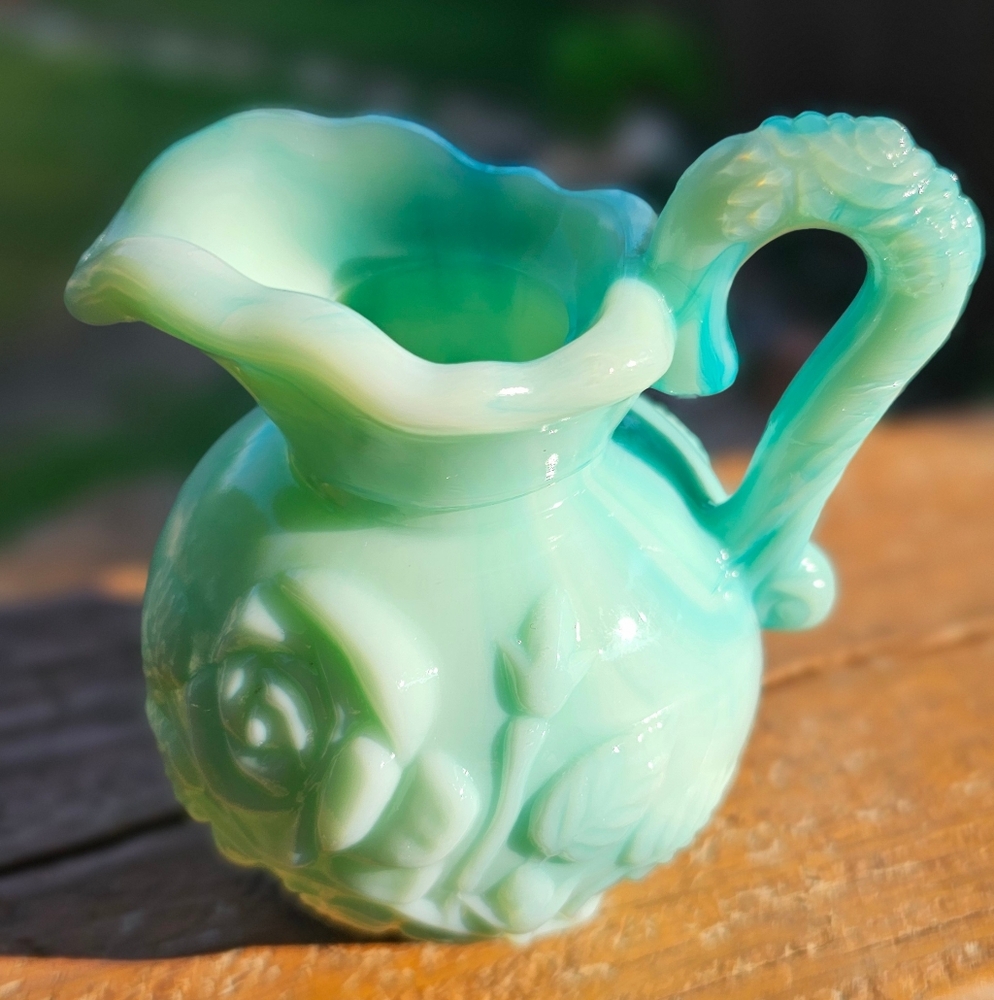 Avon Vintage 1970s Aqua Swirl Floral Rose Decanter Pitcher 4.5 Inch Tall EUC - Picture 5 of 16